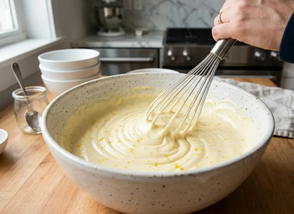 lemon cheesecake filling smooth batter mixing process