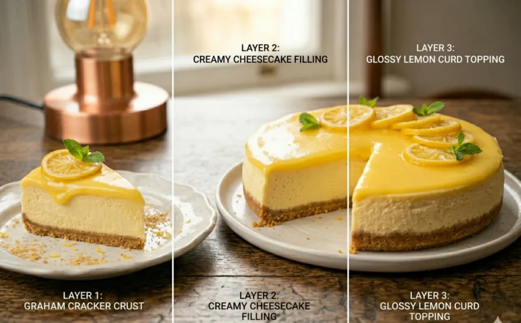 lemon cheesecake layers crust filling topping explained
