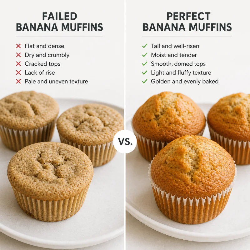comparison failed muffins vs perfect muffins texture rise baking mistakes