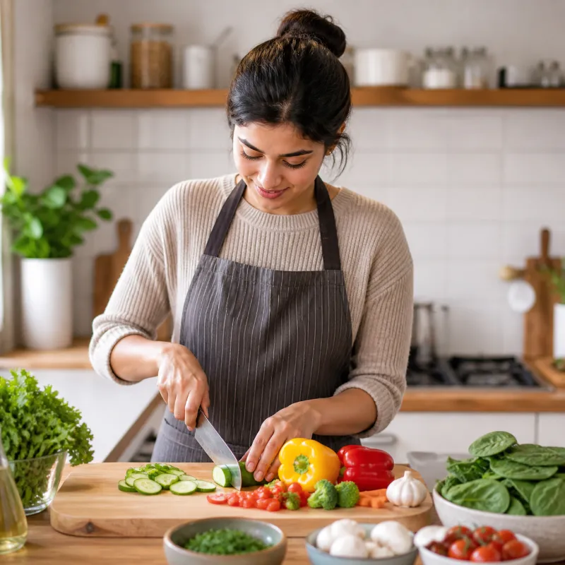 basic cooking skills like cutting vegetables and preparation
