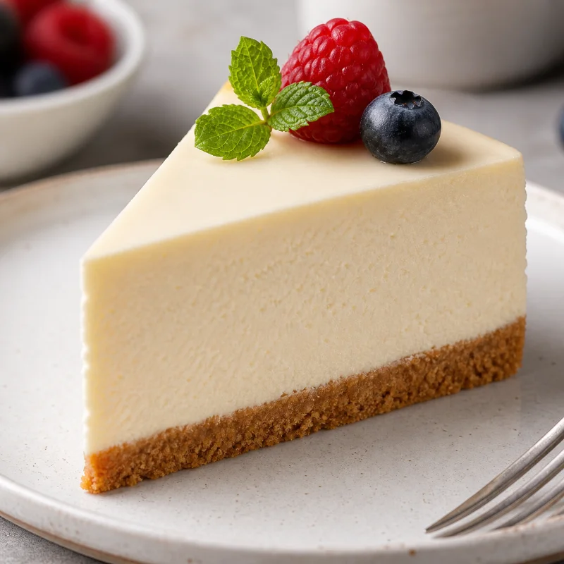 smooth and firm cheesecake slice showing perfect texture