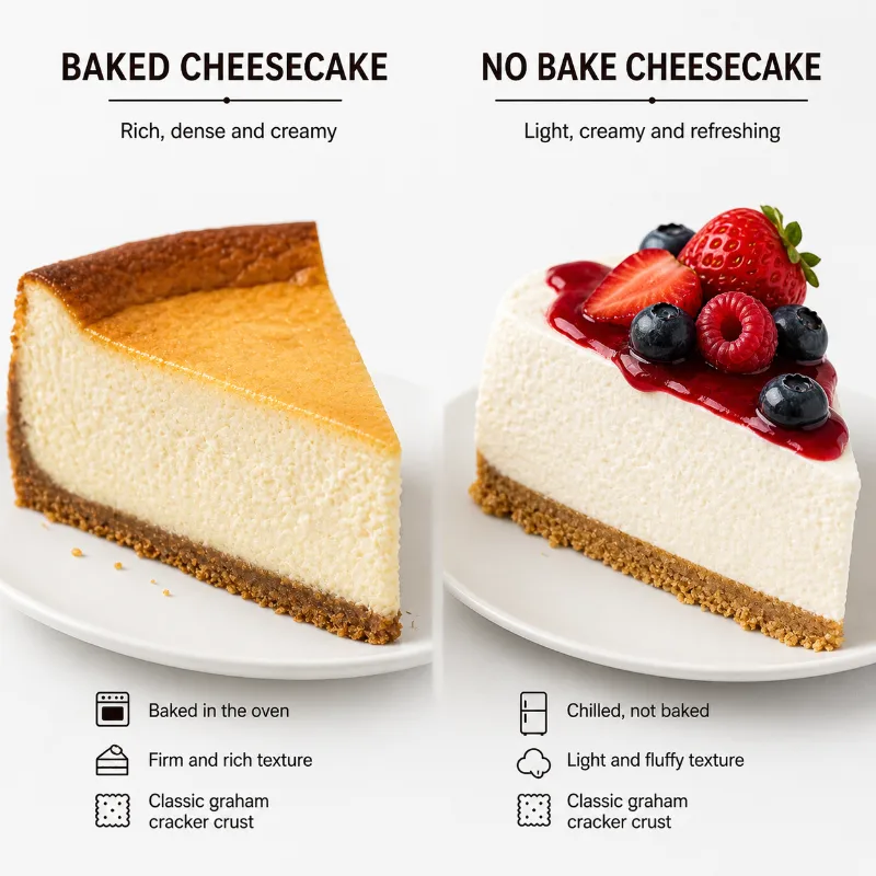 baked and no bake cheesecake comparison with creamy texture
