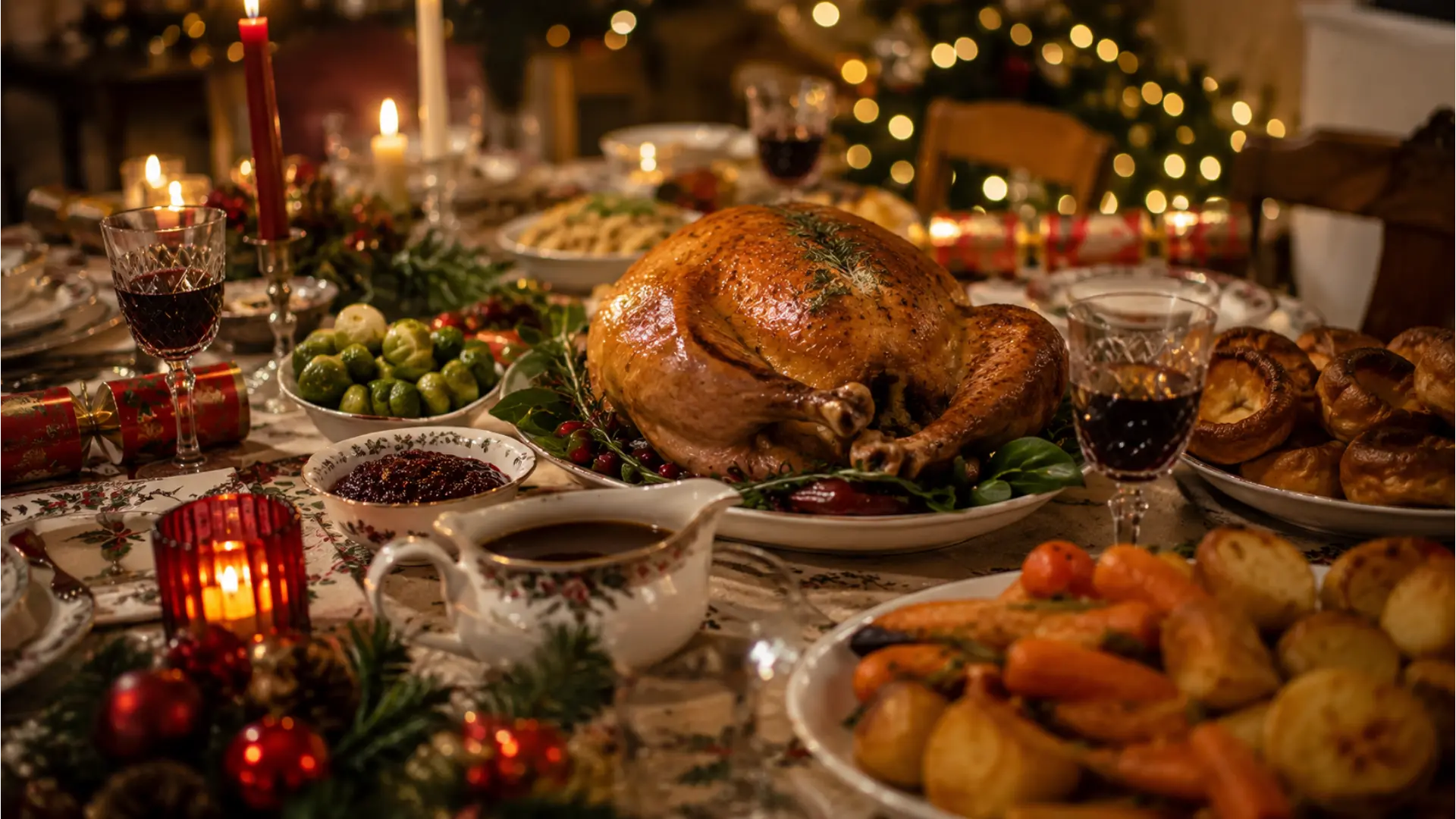 Gallery 3 Traditional British Christmas dinner table with roast