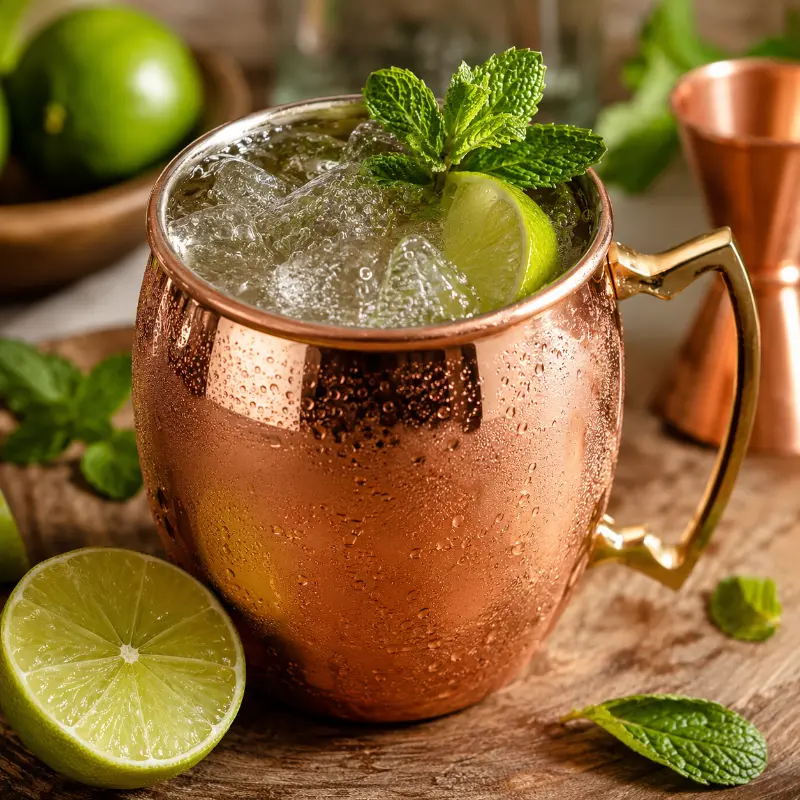 Classic Moscow Mule cocktail with vodka ginger beer and lime