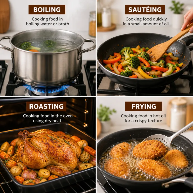 boiling sautéing roasting and frying cooking methods