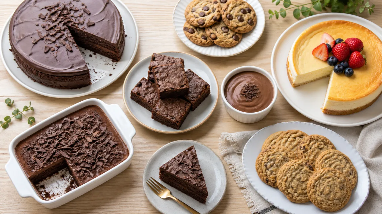 variety of homemade dessert recipes including cake cheesecake brownies and pudding