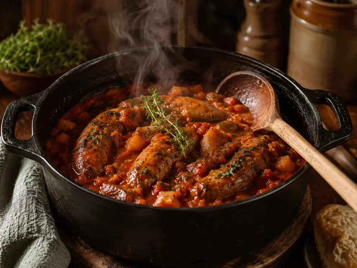 Gallery 5 Hearty sausage casserole in a cast iron pot