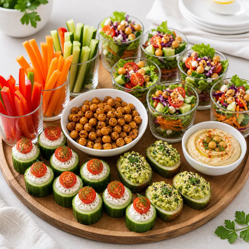 healthy appetizer recipes like vegetable sticks and salad cups