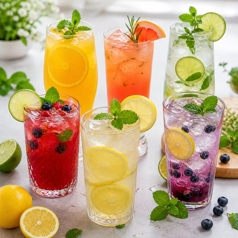 non alcoholic mocktail drinks like lemon soda and fruit drinks