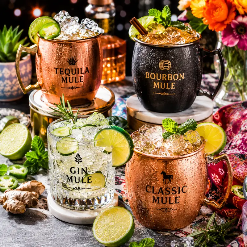 Different Moscow Mule variations including Mexican and Kentucky Mule