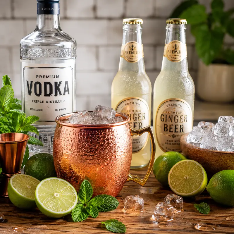 Fresh ingredients for homemade Moscow Mule recipe