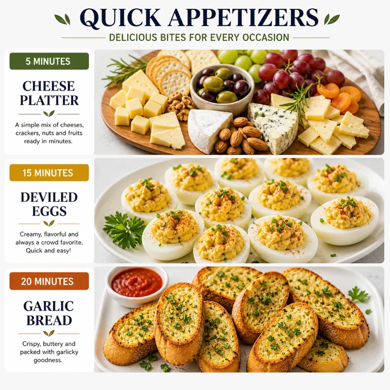quick appetizers based on time like 5 minute 10 minute and 20 minute recipes