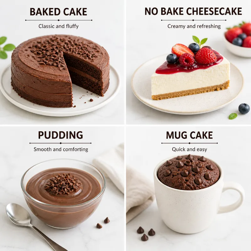 different types of desserts baked no bake pudding and quick desserts comparison